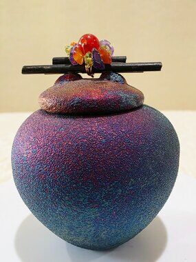 Jeremy Diller Raku Pottery Mini Dream Jar Signed Studio Art Vessel Gemstones P4